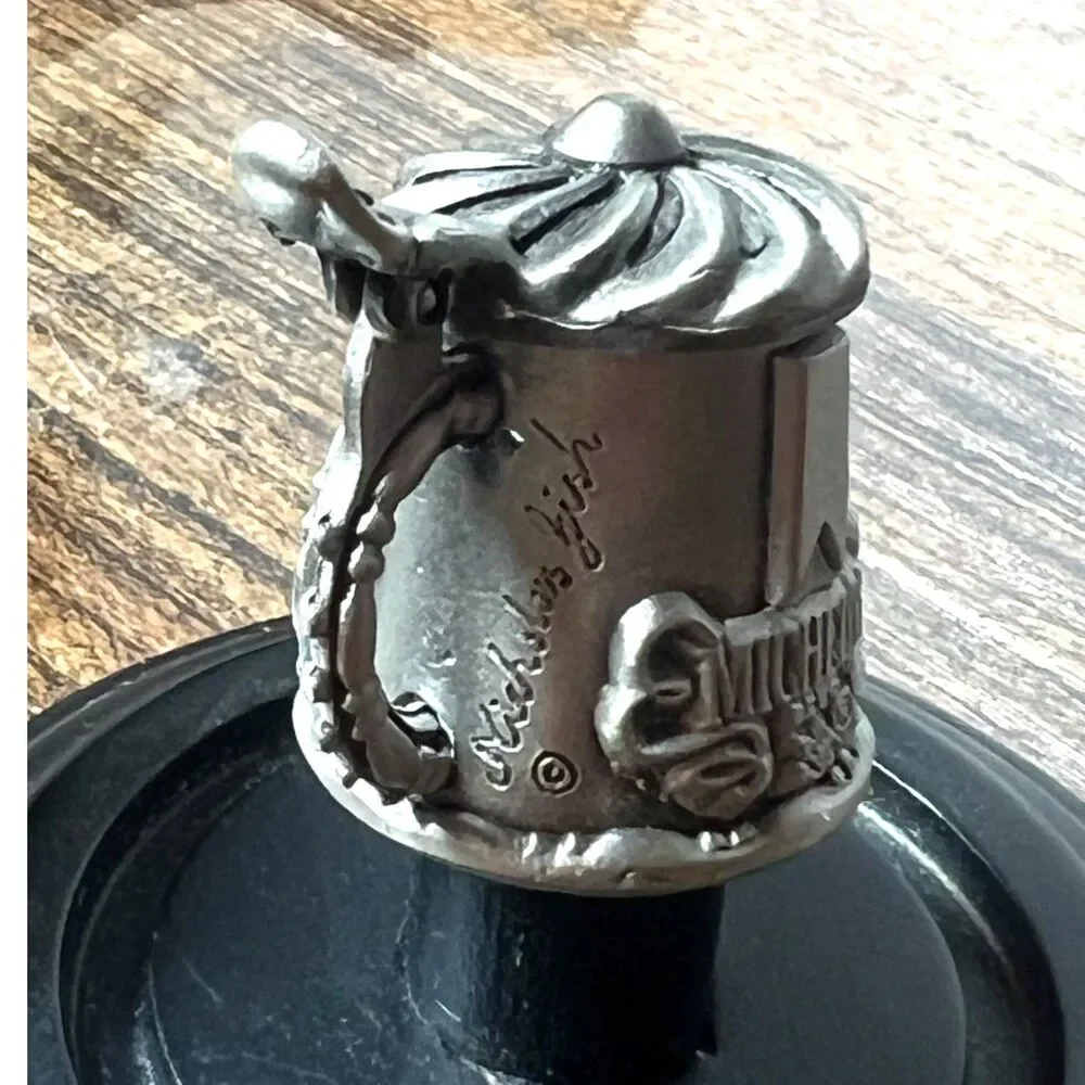 Nicholas Gish Pewter Thimble Michelob Beer Stein Opening Lid Display Dome Signed